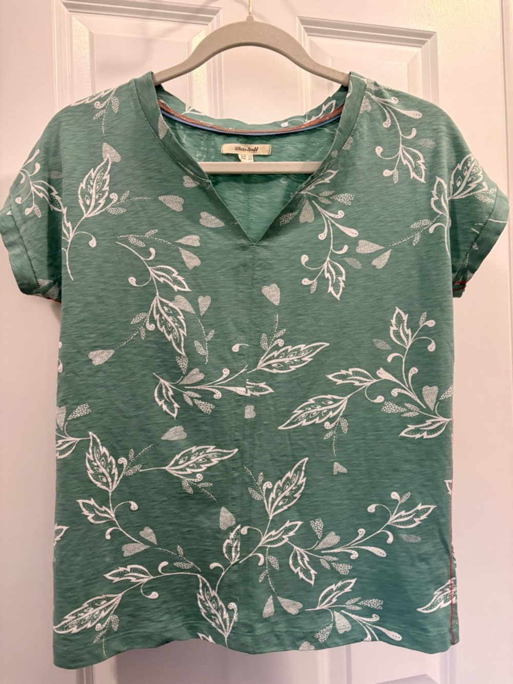 Light Minty Green Floral V-Neck Short Sleeve Tee by White Stuff
